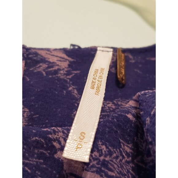 Free People Women Sz S Dress Long Sleeve Floral Pink Purple Short Ruffle Pleated - Picture 5 of 8